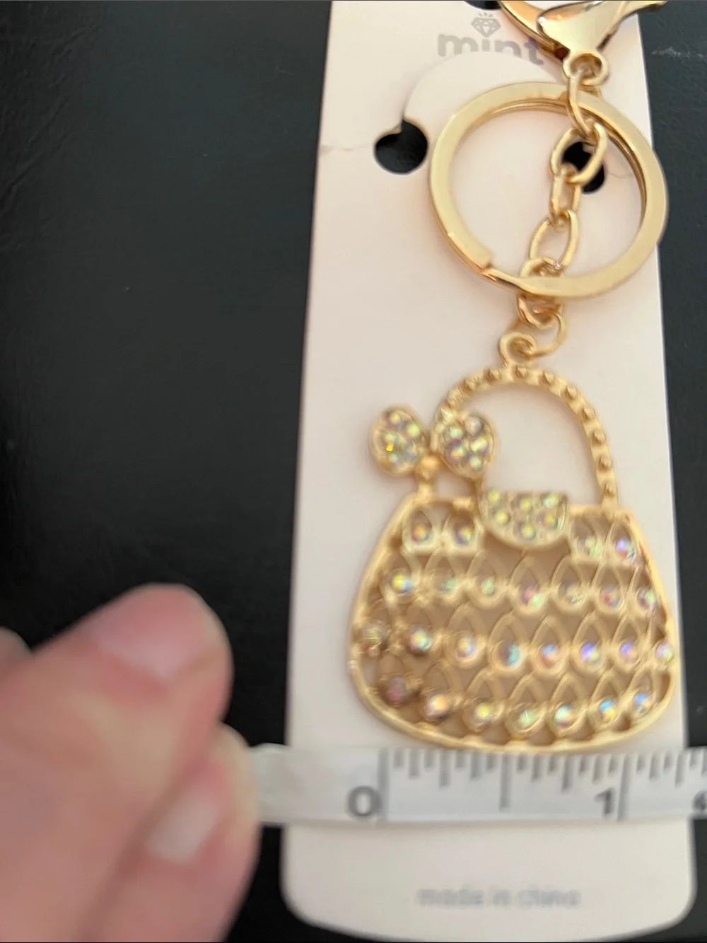 Mint Gold Iridescent Crystal Purse Keychain
